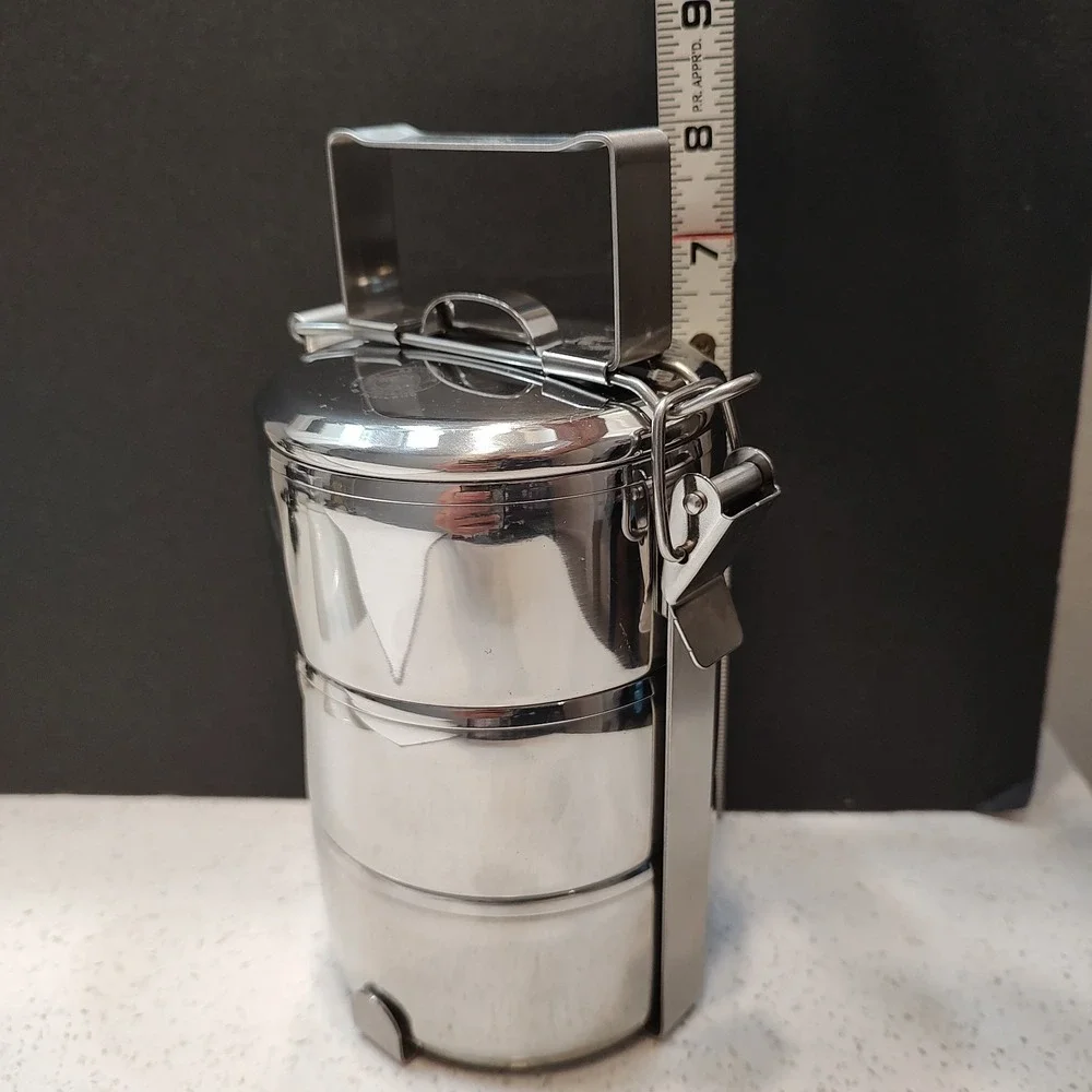 Vtg Zebra Thailand Stainless Steel 3 Tier Tiffin Lunch Box Food Carrier Bento